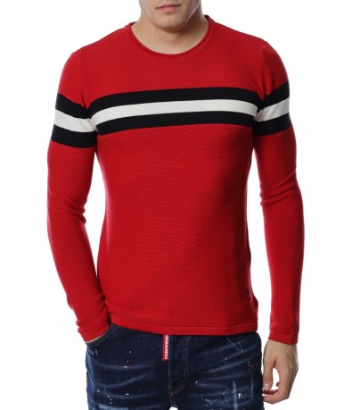 Пуловер с цветни линии 13161