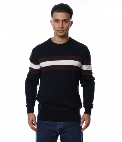 Пуловер с цветни ленти на гърдите 14372