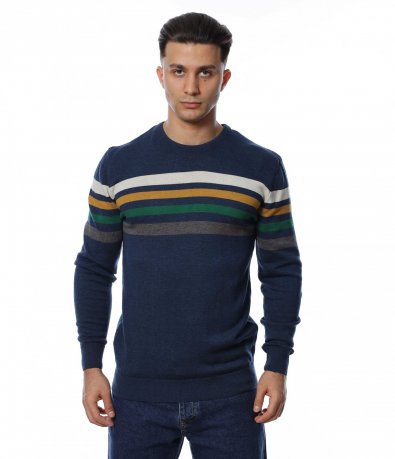 Памучен пуловер с цветни ленти 14373