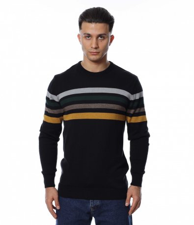 Памучен пуловер с цветни ленти 14373