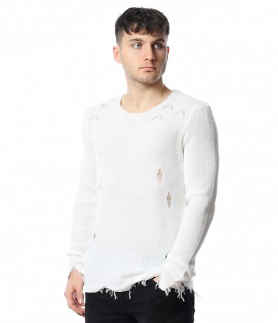 Плетен пуловер с дупки 15316